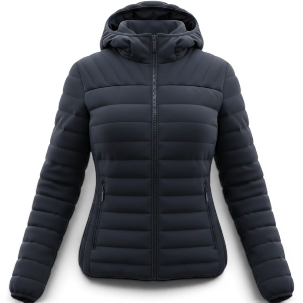 Michael Kors Womens Navy Packable Down Puffer Jacket Hooded Fitted Quilted L